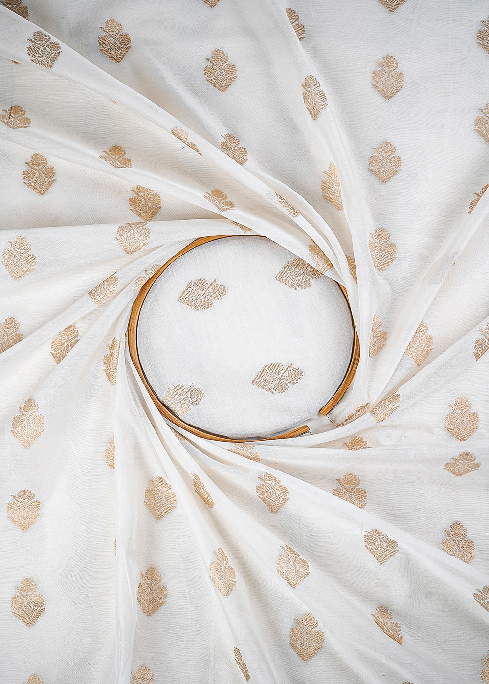 White Dyeable Chanderi Fabric With All Over Zari Handloom 26474