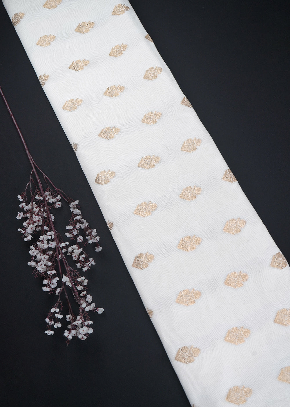 White Dyeable Chanderi Fabric With All Over Zari Handloom 26474