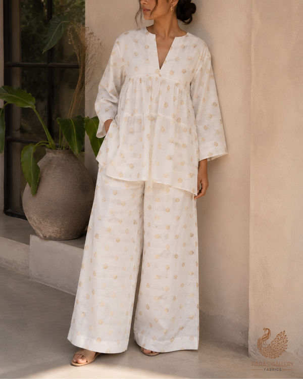 White Dyeable Chanderi Fabric With All Over Zari Handloom 26474