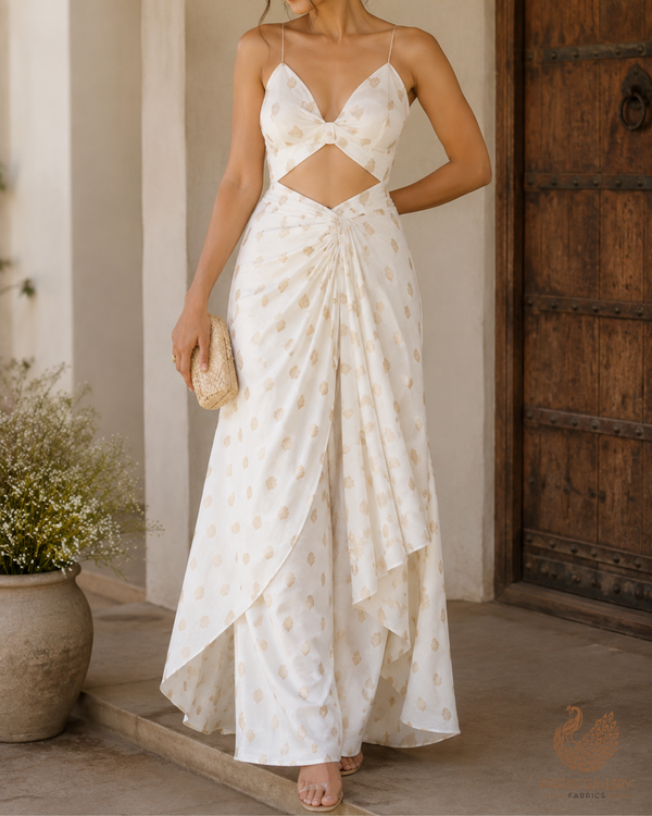 White Dyeable Chanderi Fabric With All Over Zari Handloom 26474