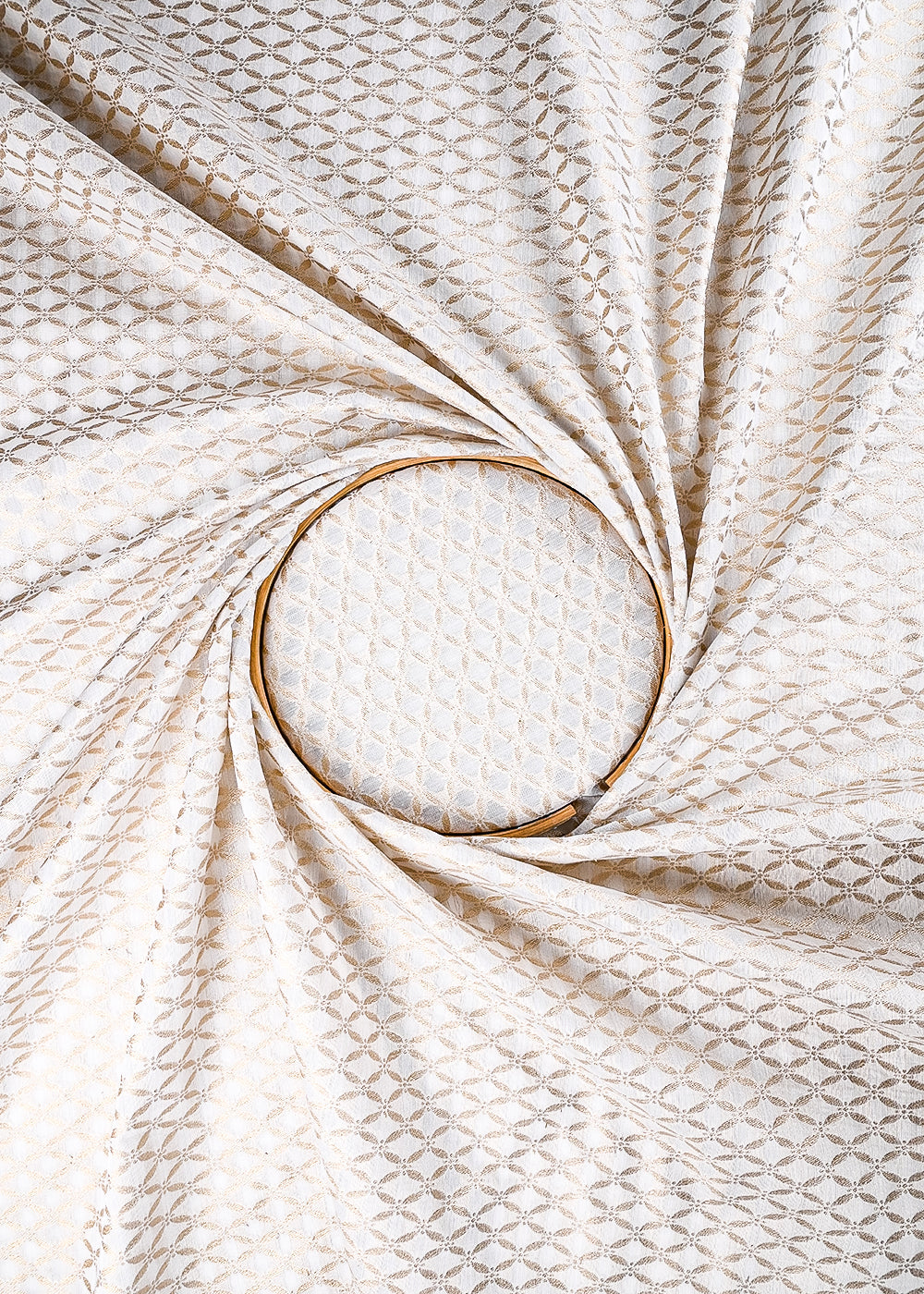 White Dyeable Chanderi Fabric With All Over Zari Handloom 26475