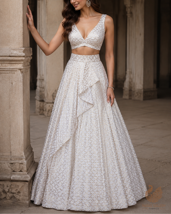 White Dyeable Chanderi Fabric With All Over Zari Handloom 26475