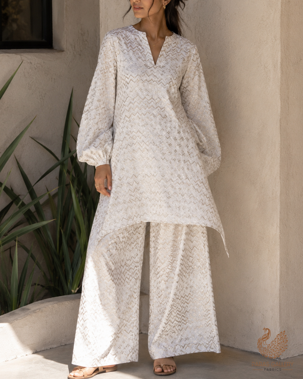 White Dyeable Chanderi Fabric With All Over Zari Handloom 26476
