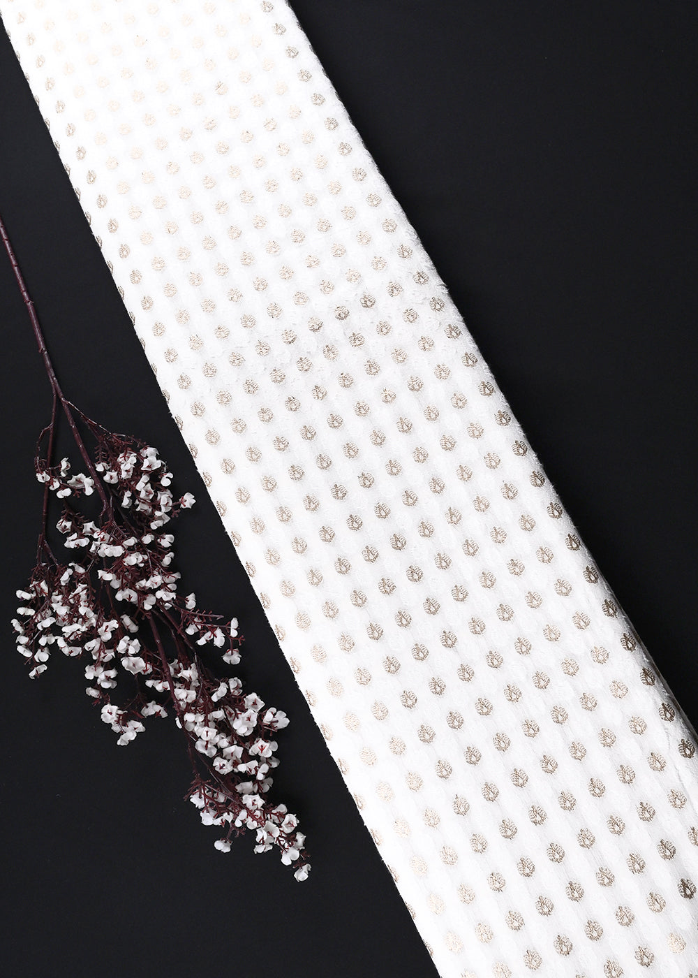White Dyeable Chanderi Fabric With All Over Zari Handloom 26477