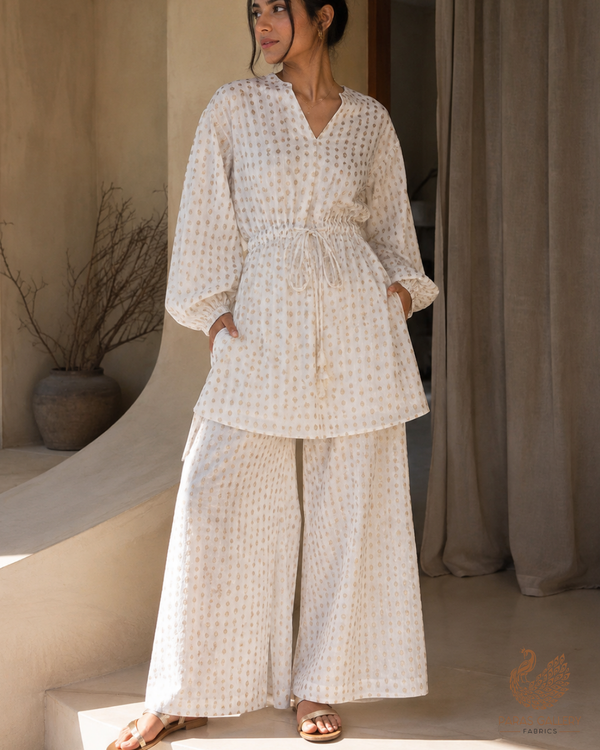 White Dyeable Chanderi Fabric With All Over Zari Handloom 26477