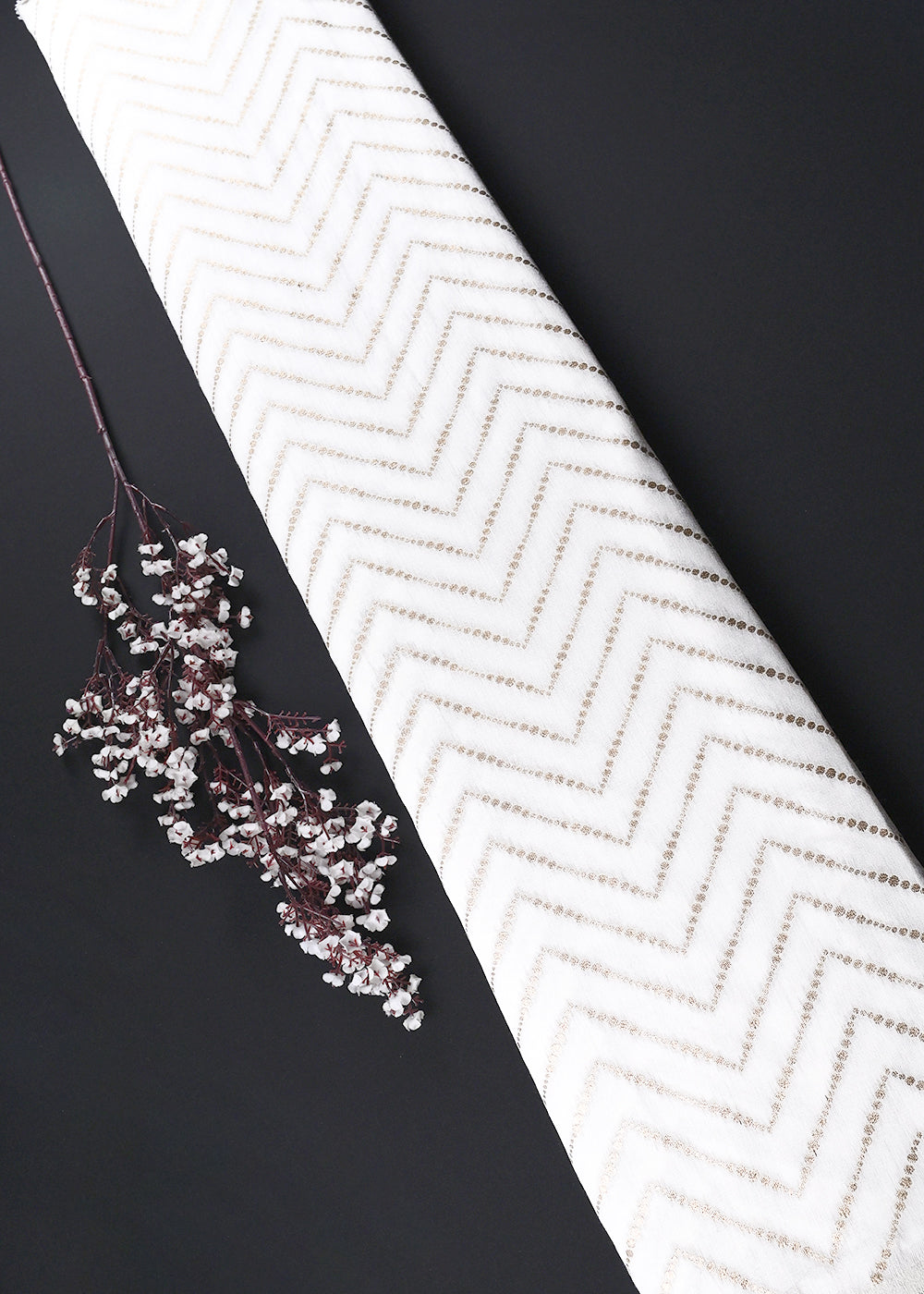 White Dyeable Chanderi Fabric With All Over Zari Handloom 26478