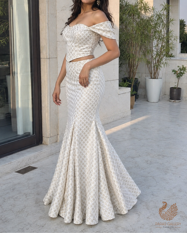 White Dyeable Chanderi Fabric With All Over Zari Handloom 26479