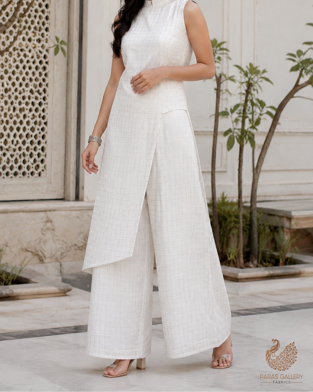 White Dyeable Chanderi Fabric With All Over Zari Handloom 26480
