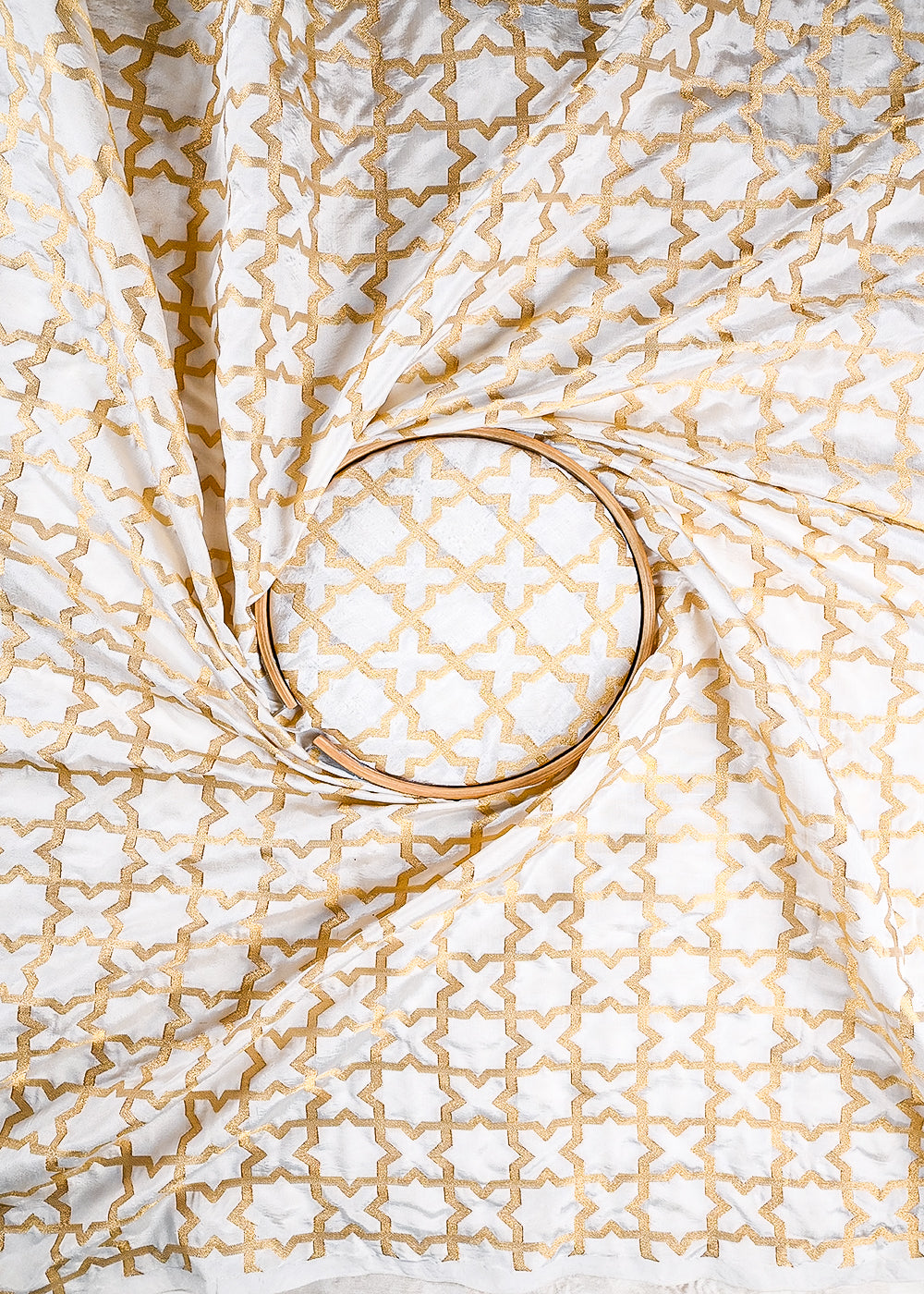 White Dyeable Silk Fabric With All Over Zari Handloom 26481
