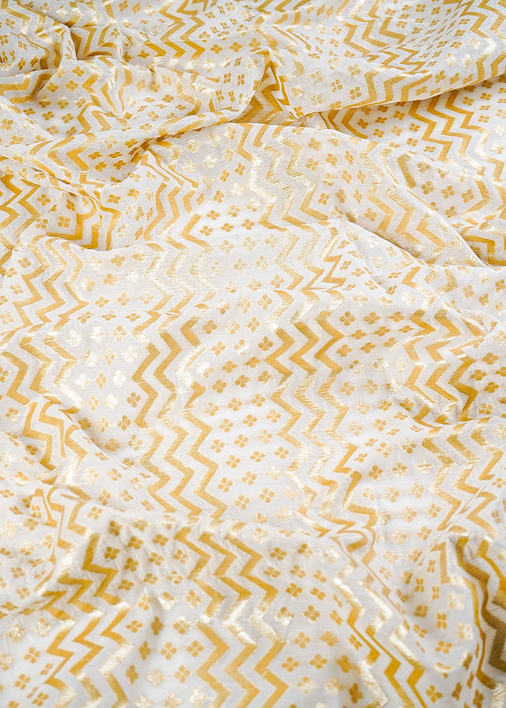 White Dyeable Chanderi Fabric With All Over Zari Handloom 26482