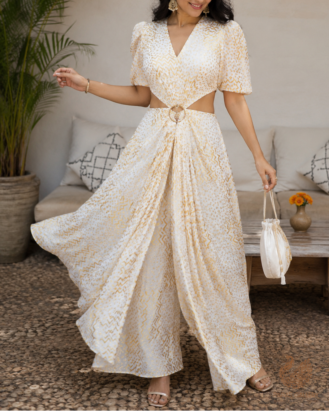 White Dyeable Chanderi Fabric With All Over Zari Handloom 26482