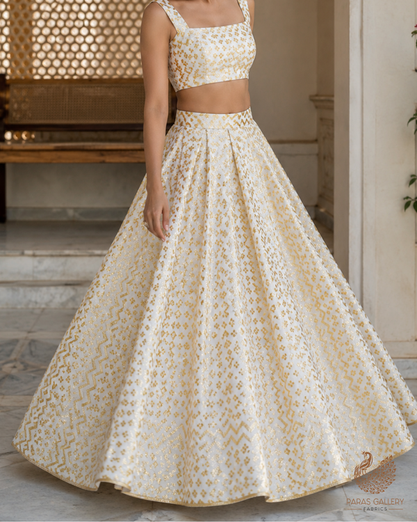 White Dyeable Chanderi Fabric With All Over Zari Handloom 26482