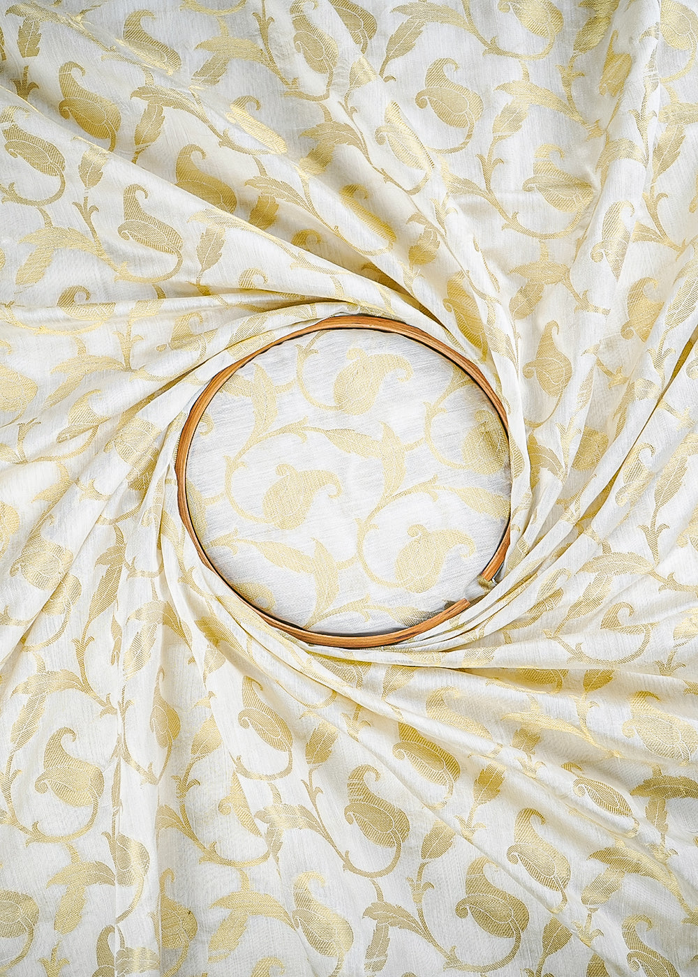White Dyeable Chanderi Fabric With All Over Zari Handloom 26483