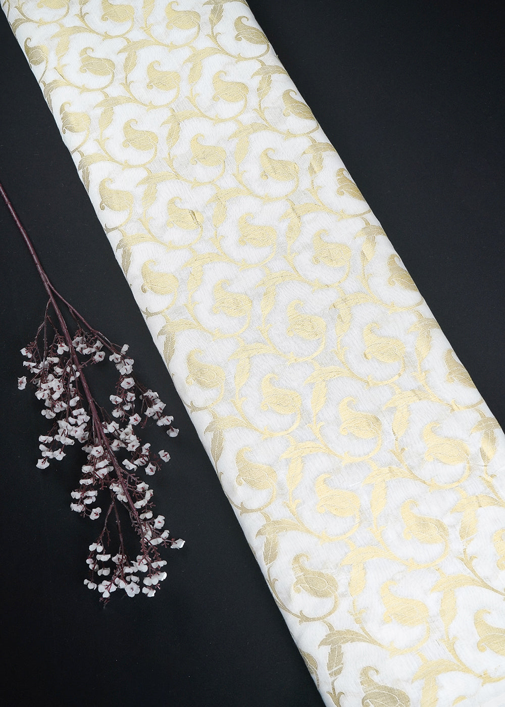 White Dyeable Chanderi Fabric With All Over Zari Handloom 26483