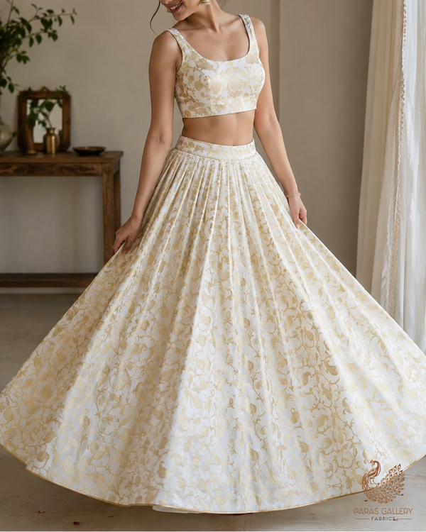 White Dyeable Chanderi Fabric With All Over Zari Handloom 26483