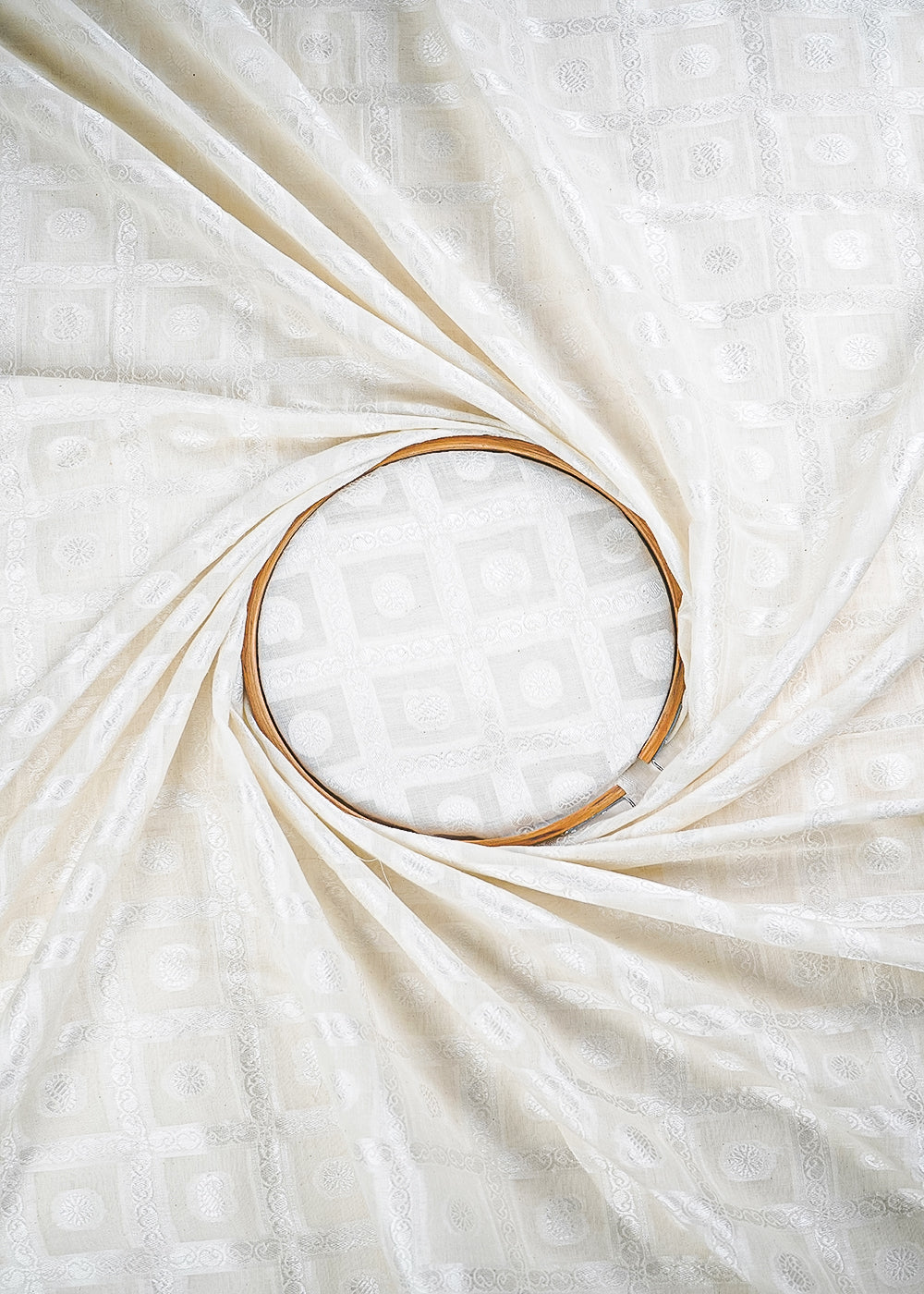 White Dyeable Chanderi Fabric With All Over Zari Handloom 26484