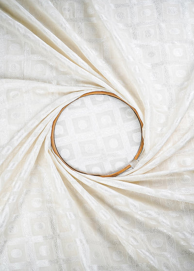 White Dyeable Chanderi Fabric With All Over Zari Handloom 26484