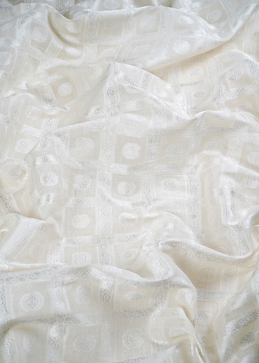 White Dyeable Chanderi Fabric With All Over Zari Handloom 26484