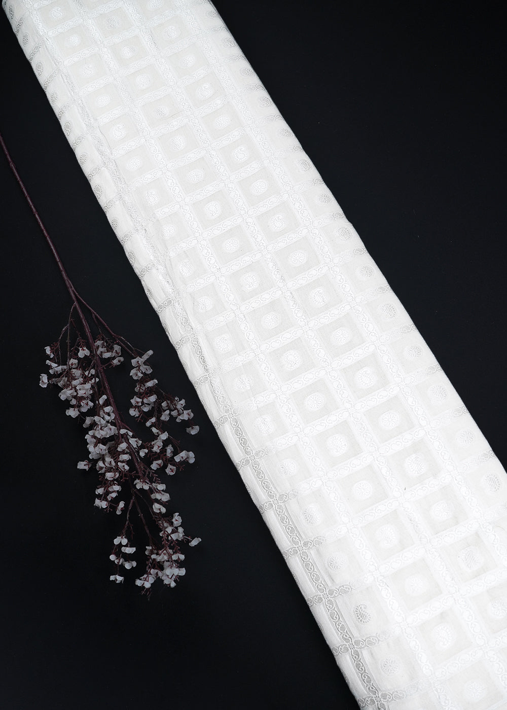 White Dyeable Chanderi Fabric With All Over Zari Handloom 26484