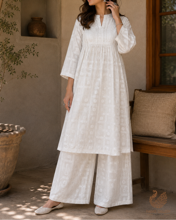 White Dyeable Chanderi Fabric With All Over Zari Handloom 26484