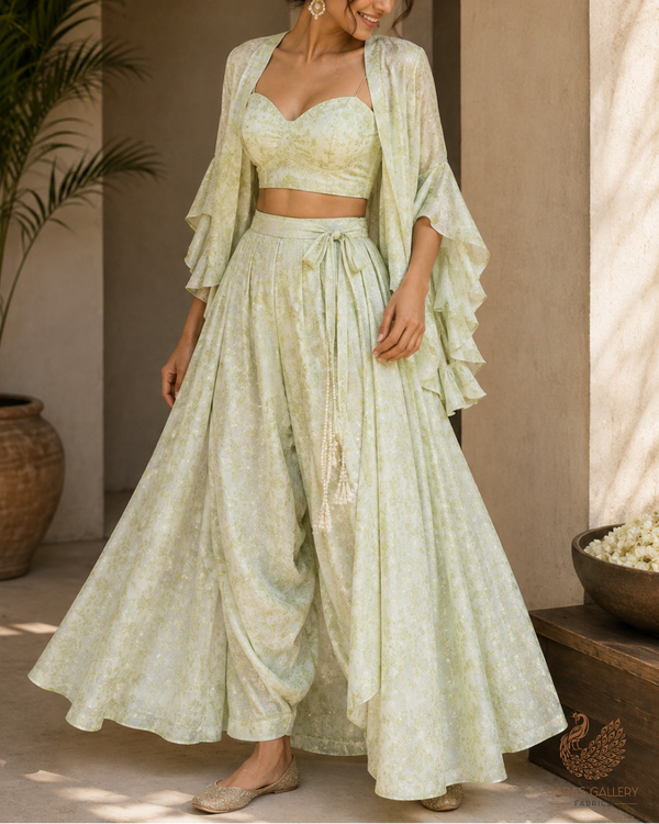 Pista Green Cotton Silk Fabric With All Over Thread And Zari Handloom 26485