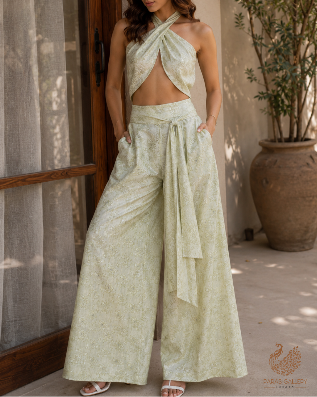 Pista Green Cotton Silk Fabric With All Over Thread And Zari Handloom 26485