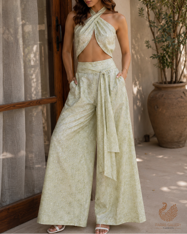 Pista Green Cotton Silk Fabric With All Over Thread And Zari Handloom 26485