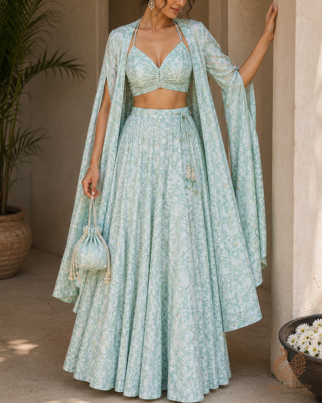 White Cotton Silk Fabric With All Over Mint Green Thread And Zari Handloom 26486
