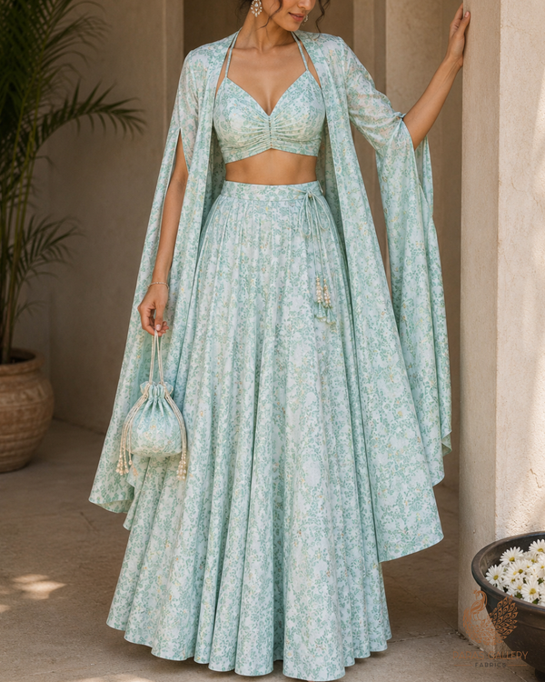 White Cotton Silk Fabric With All Over Mint Green Thread And Zari Handloom 26486