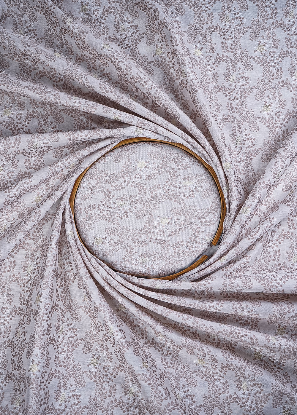 White Cotton Silk Fabric With All Over Mauve Thread And Zari Handloom 26488