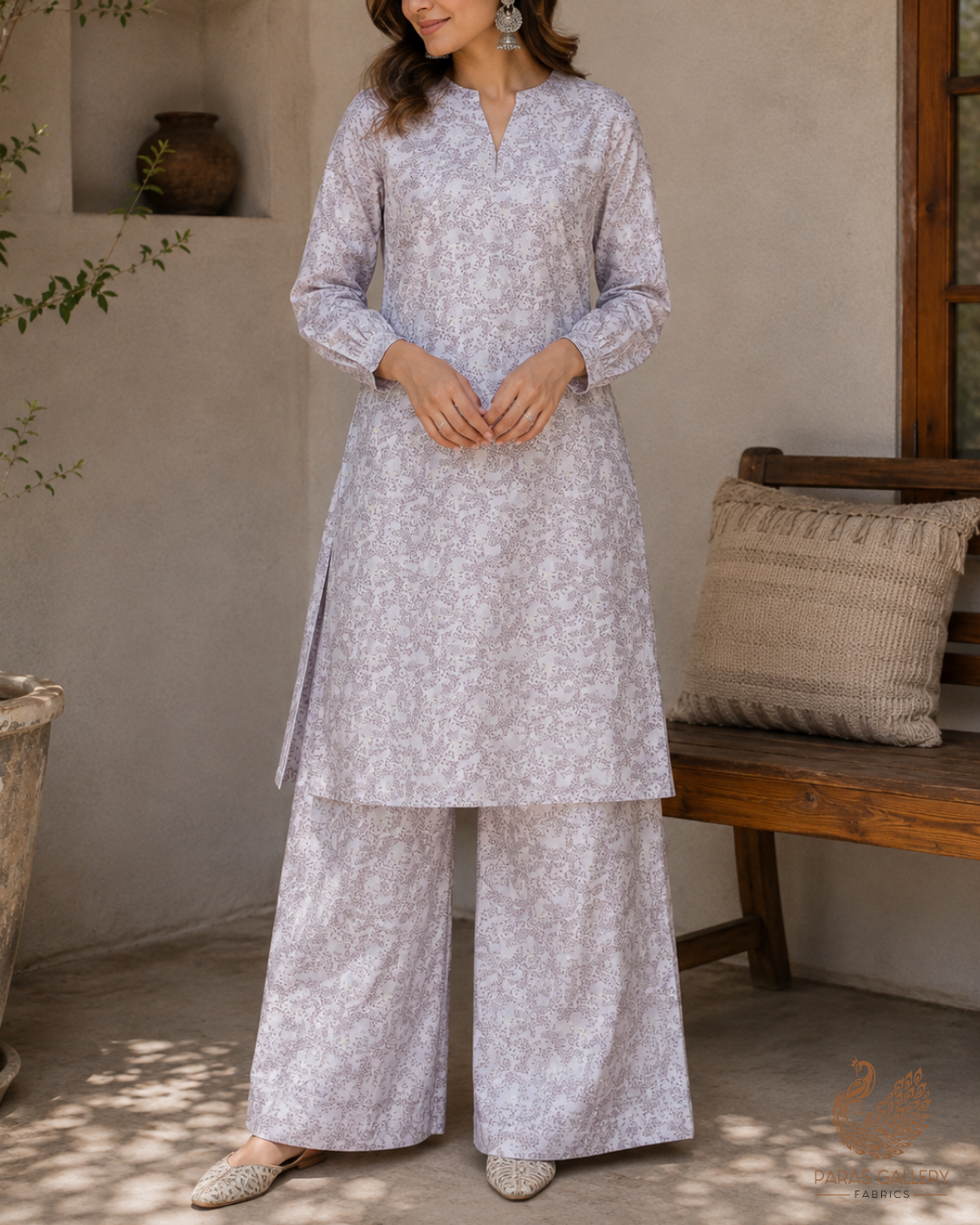 White Cotton Silk Fabric With All Over Mauve Thread And Zari Handloom 26488