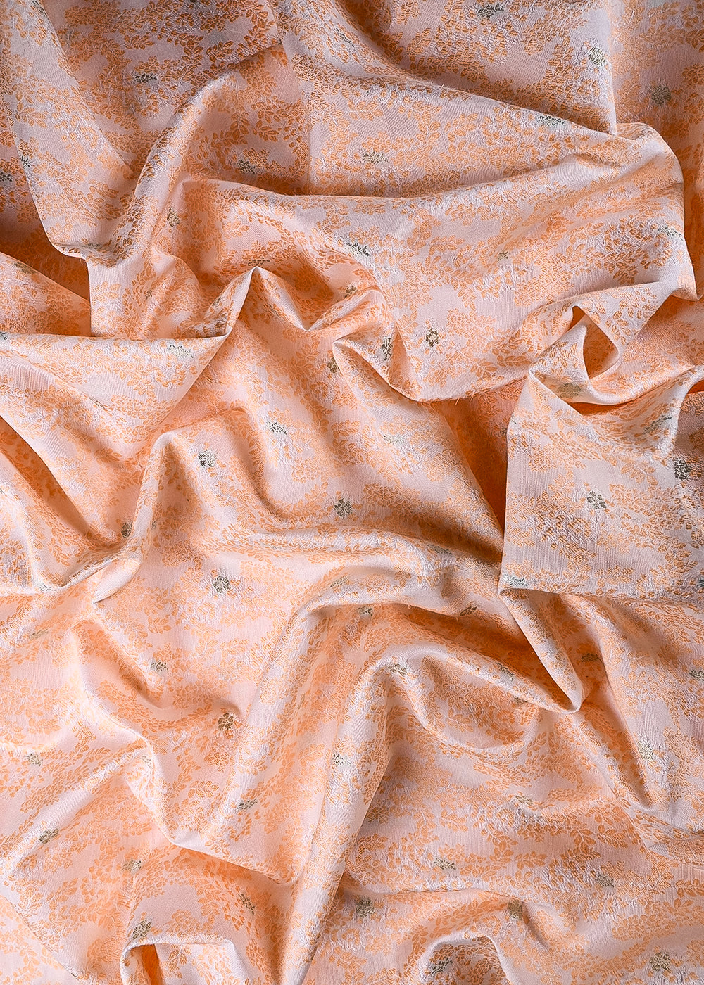 White Cotton Silk Fabric With All Ove Peach Thread And Zari Handloom 26491