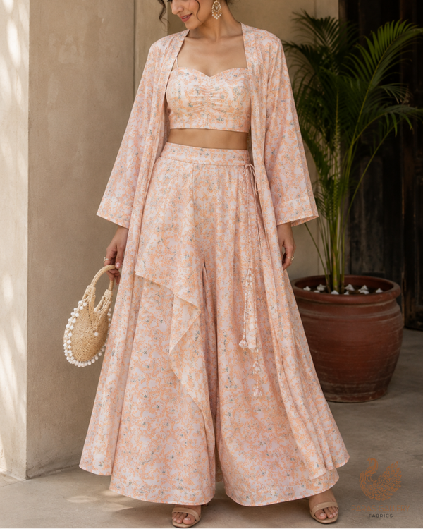 White Cotton Silk Fabric With All Ove Peach Thread And Zari Handloom 26491