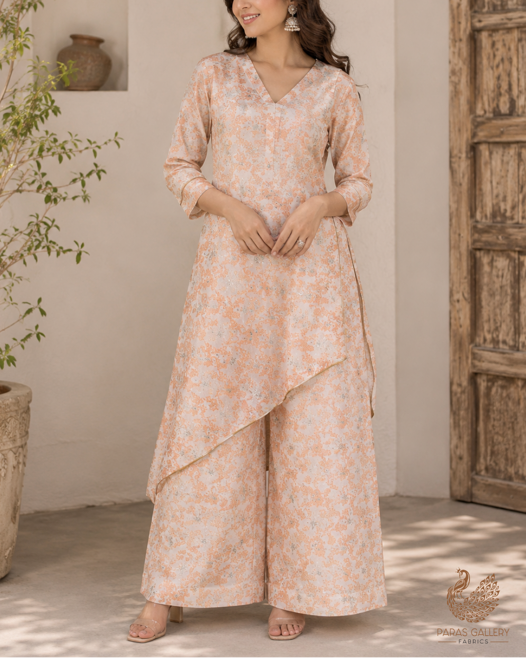 White Cotton Silk Fabric With All Ove Peach Thread And Zari Handloom 26491