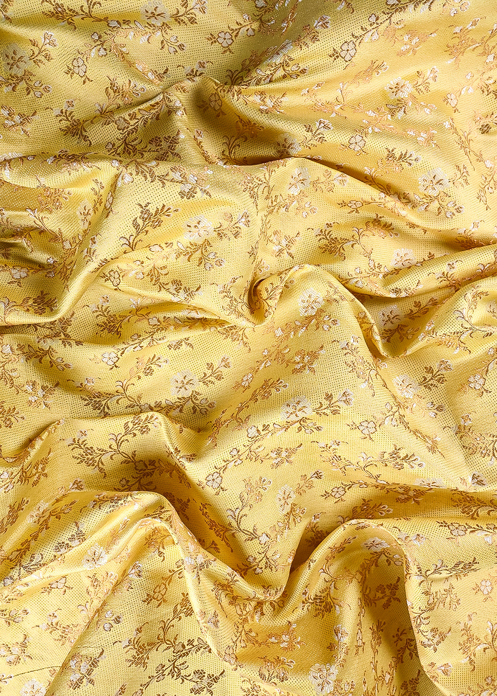 Golden Banarasi Brocade Fabric With All Over Thread And Zari Handloom 26492