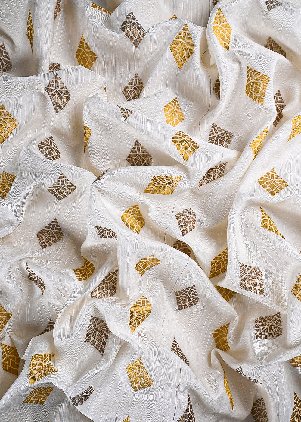 White Dyeable Dupion Silk Fabric With All Over Zari Handloom 26493