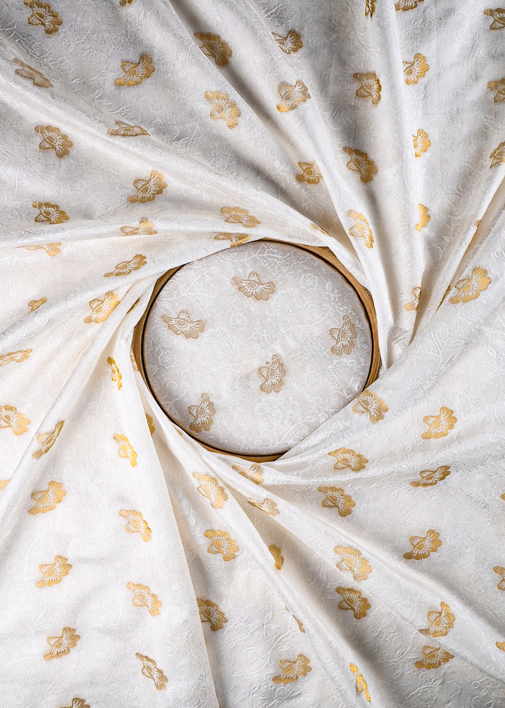 White Dyeable Silk Fabric With All Over Self And Zari Handloom 26494