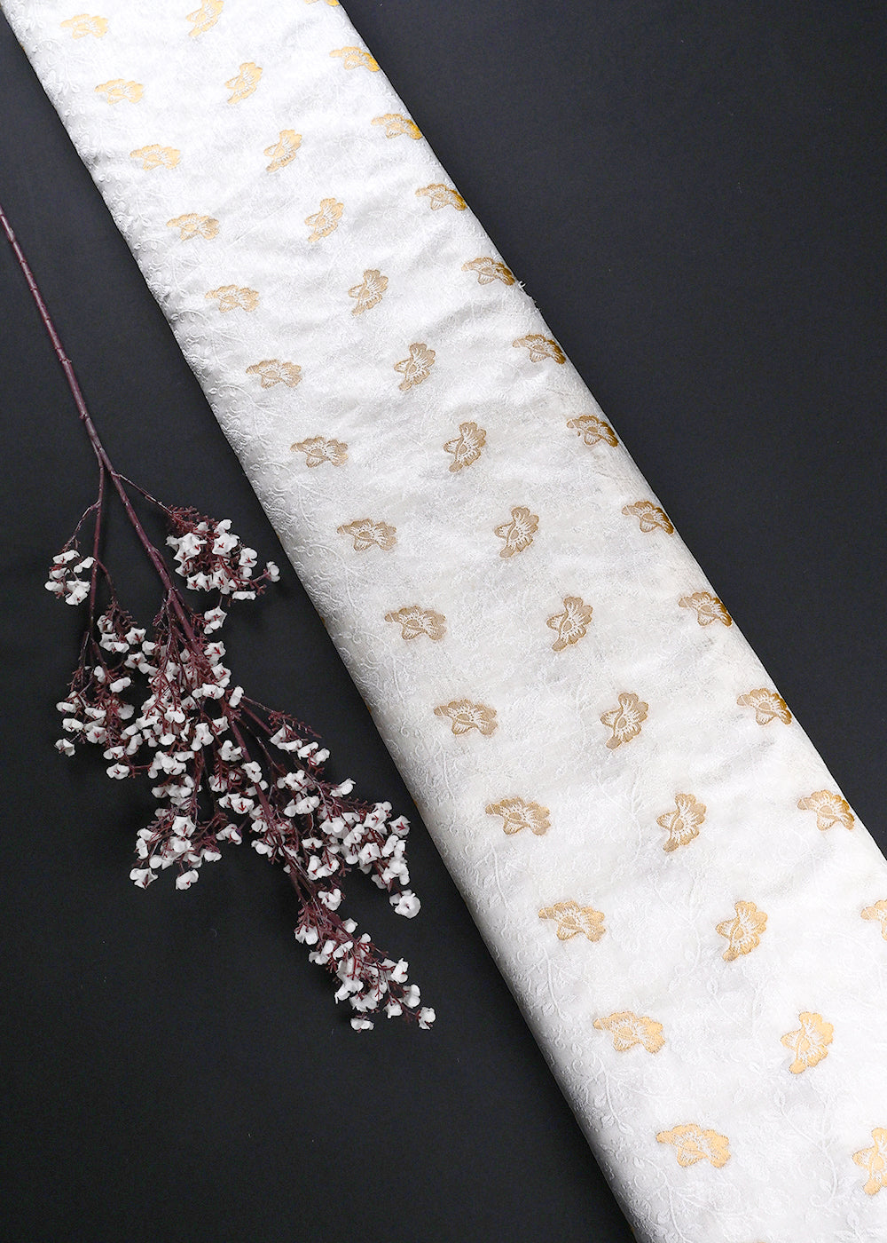 White Dyeable Silk Fabric With All Over Self And Zari Handloom 26494