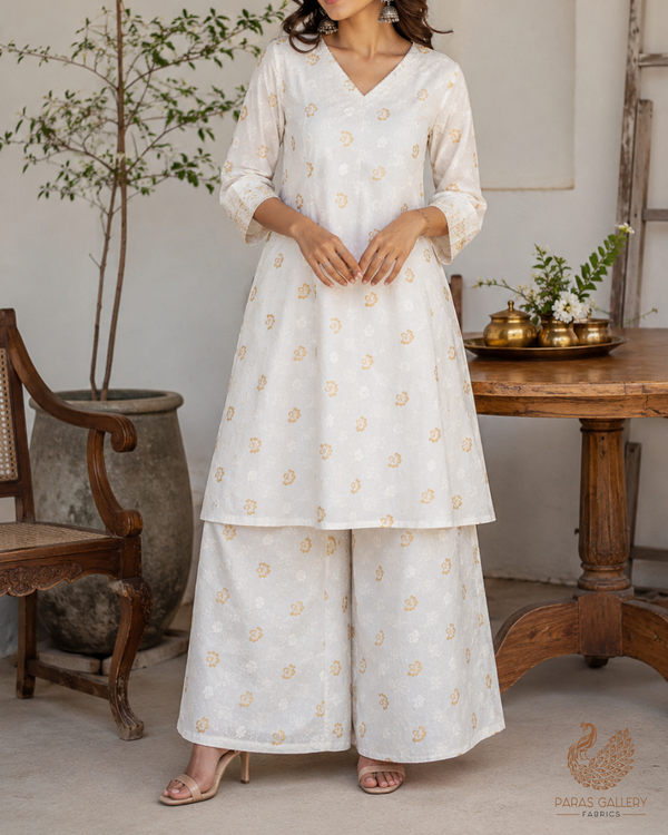 White Dyeable Silk Fabric With All Over Self And Zari Handloom 26494