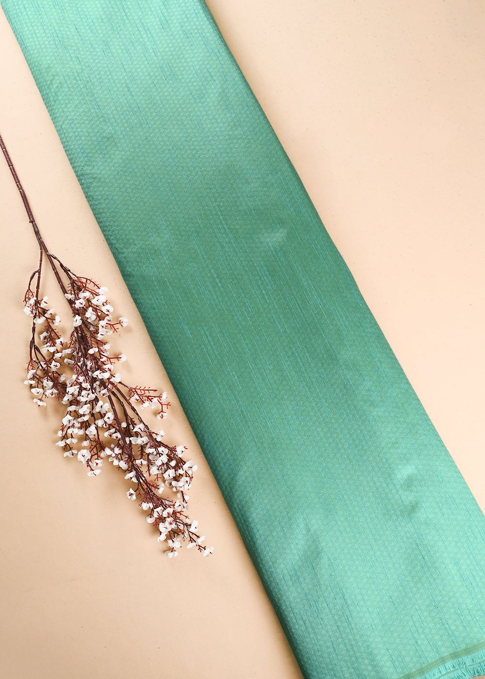 Aqua Blue Dupion Silk Fabric With All Over Self Work 26495