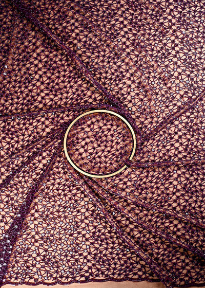 (Pre Cut 1.6 MTR) Wine Net Fabric With All Over Sequins And Katdana Work 26501