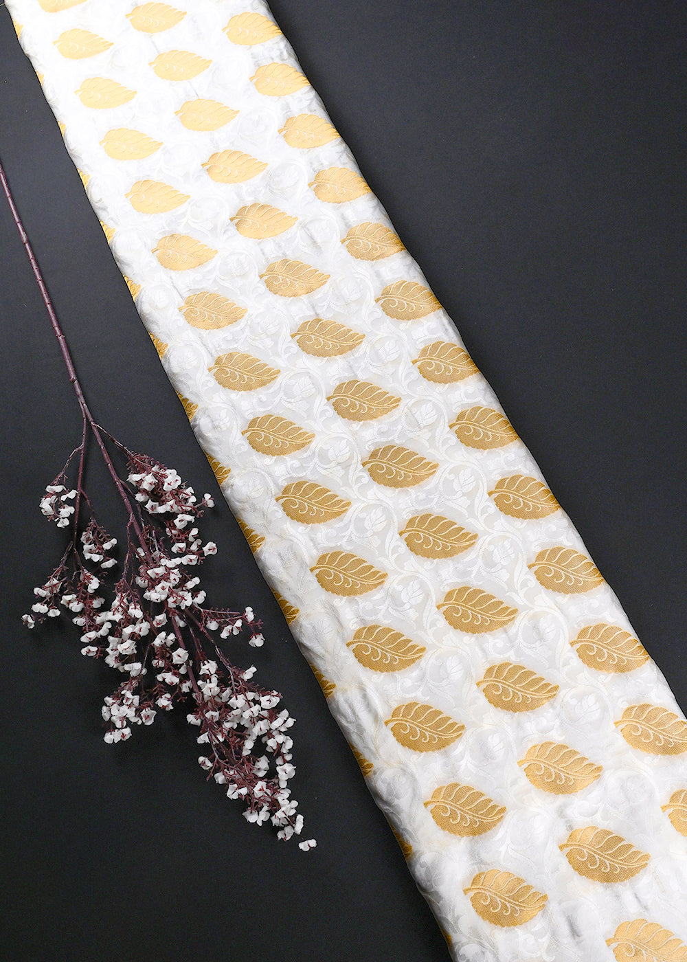 White Dyeable Silk Fabric With All Over Self And Zari Handloom 26502