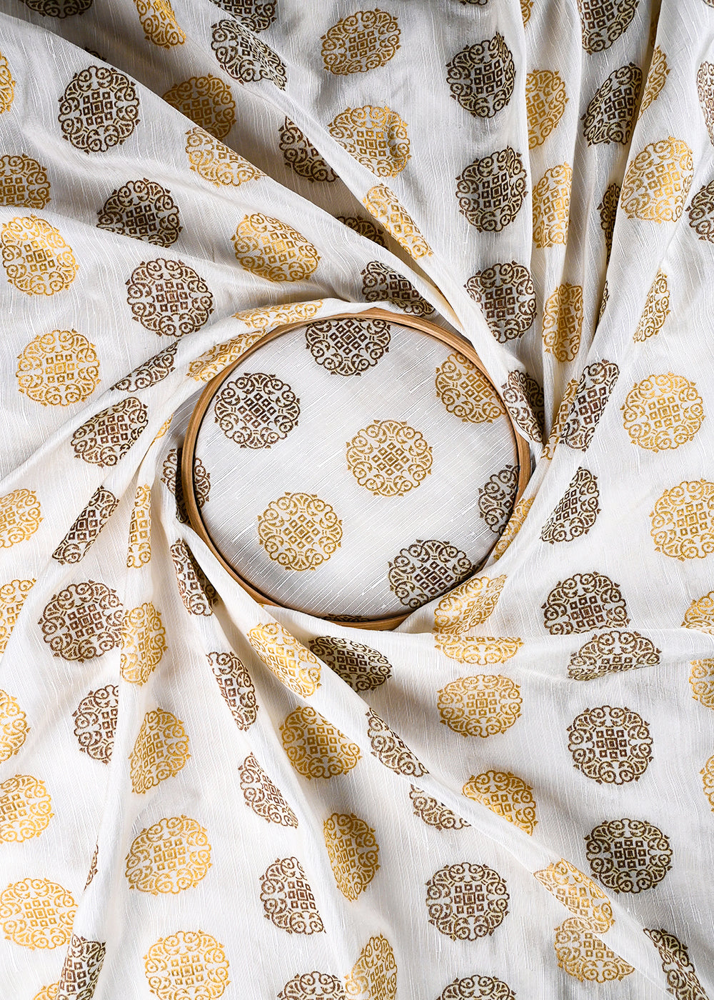 White Dyeable Dupion Silk Fabric With All Over Zari Handloom 26503