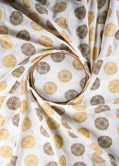 White Dyeable Dupion Silk Fabric With All Over Zari Handloom 26503