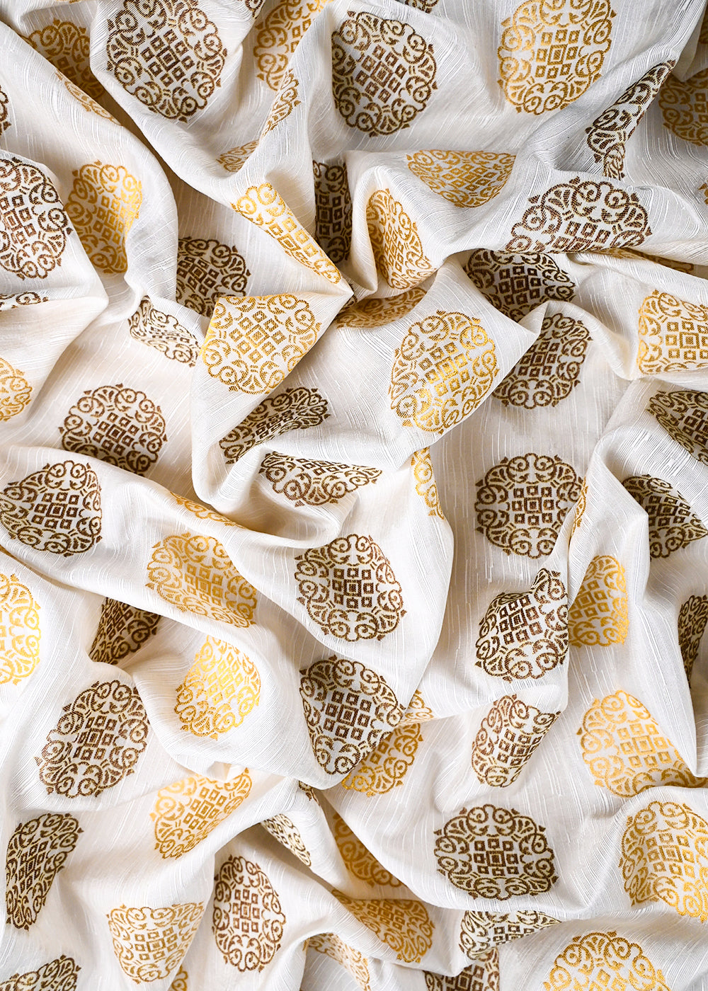 White Dyeable Dupion Silk Fabric With All Over Zari Handloom 26503