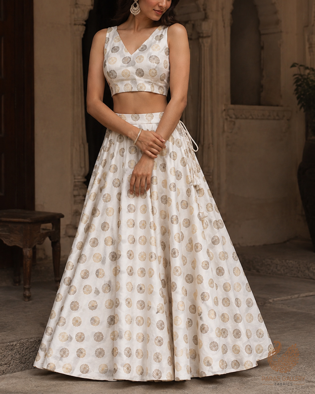 White Dyeable Dupion Silk Fabric With All Over Zari Handloom 26503