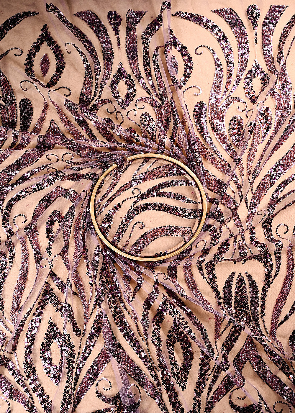 (Pre Cut 2.25 MTR) Onion Net Fabric With All Over Sequins And Katdana Work 26505