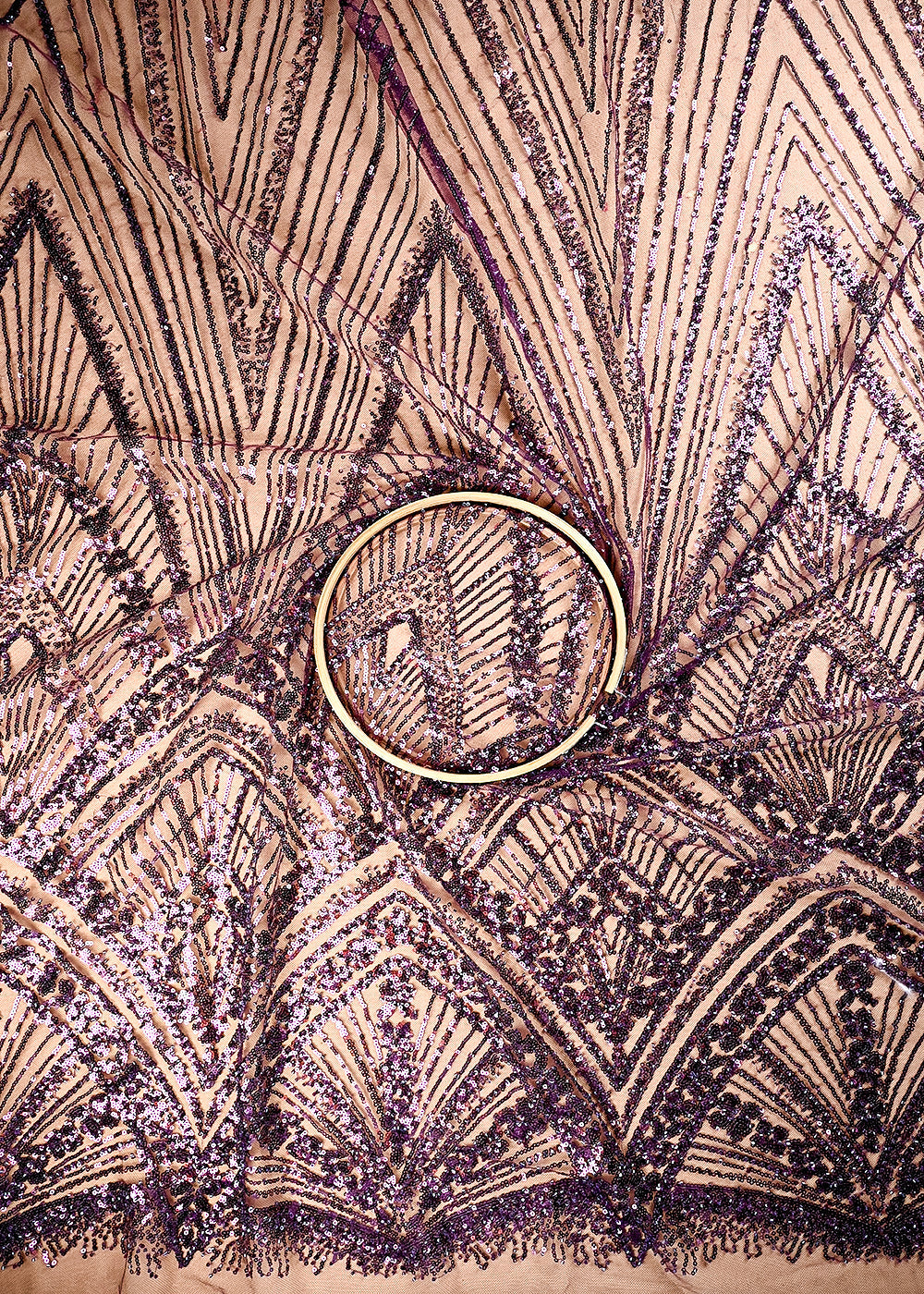 (Pre Cut 1.25 MTR) Wine Net Fabric With All Over Sequins And Katdana Work 26508
