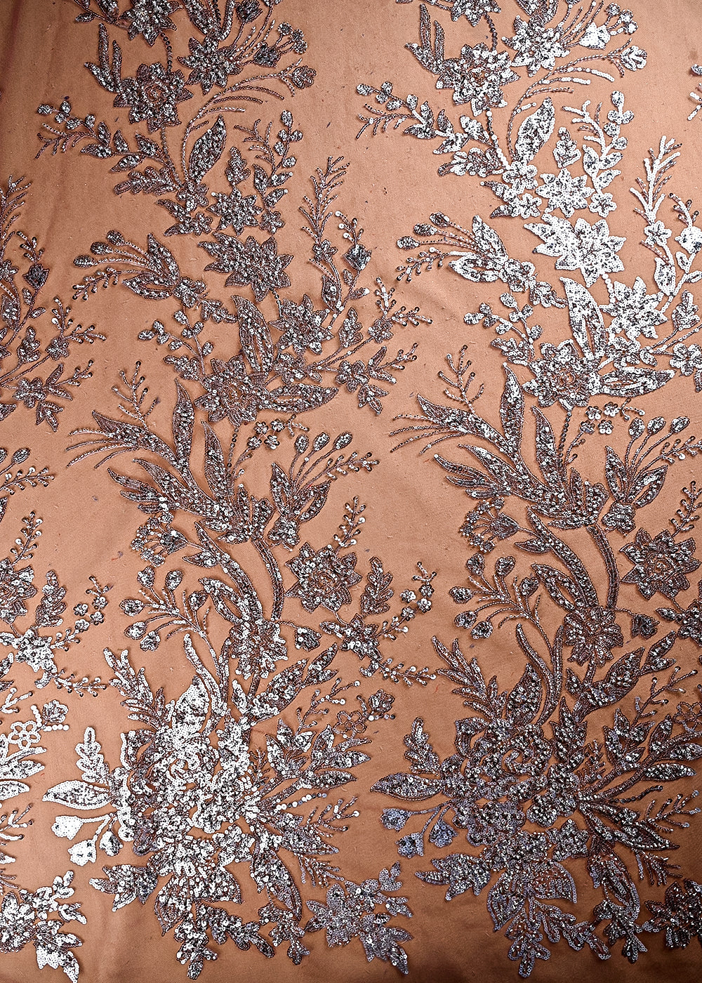 (Pre Cut 2.4 MTR) Gazri Pink Net Fabric With All Over Sequins And Katdana Work 26527
