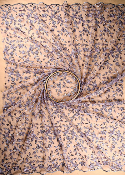 (Pre Cut 1 MTR) Lavender Net Fabric With All Over Sequins And Katdana Work 26528